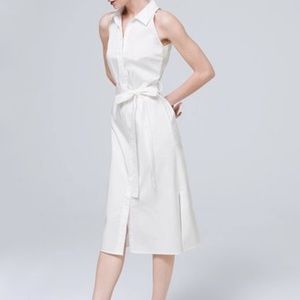 White belted midi shirt dress